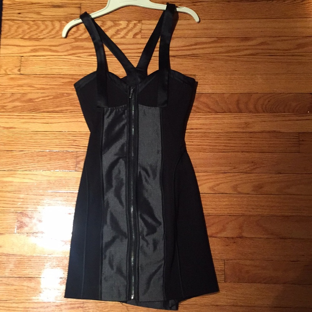 Bebe black and gray/silver front zip dress